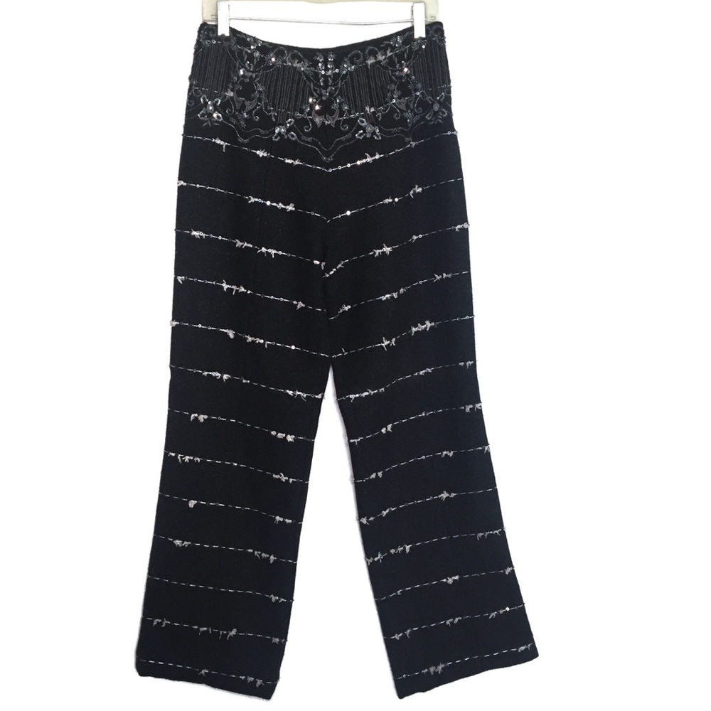 DEMETRIOS Hand-Beaded High-Rise Wide Leg Evening Pants Black Size 8